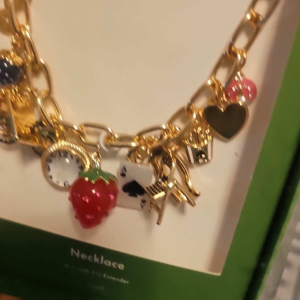 Nwt Kate Spade Gold Necklace with Colorful Charms 16" With 3" Extender - Picture 3 of 4